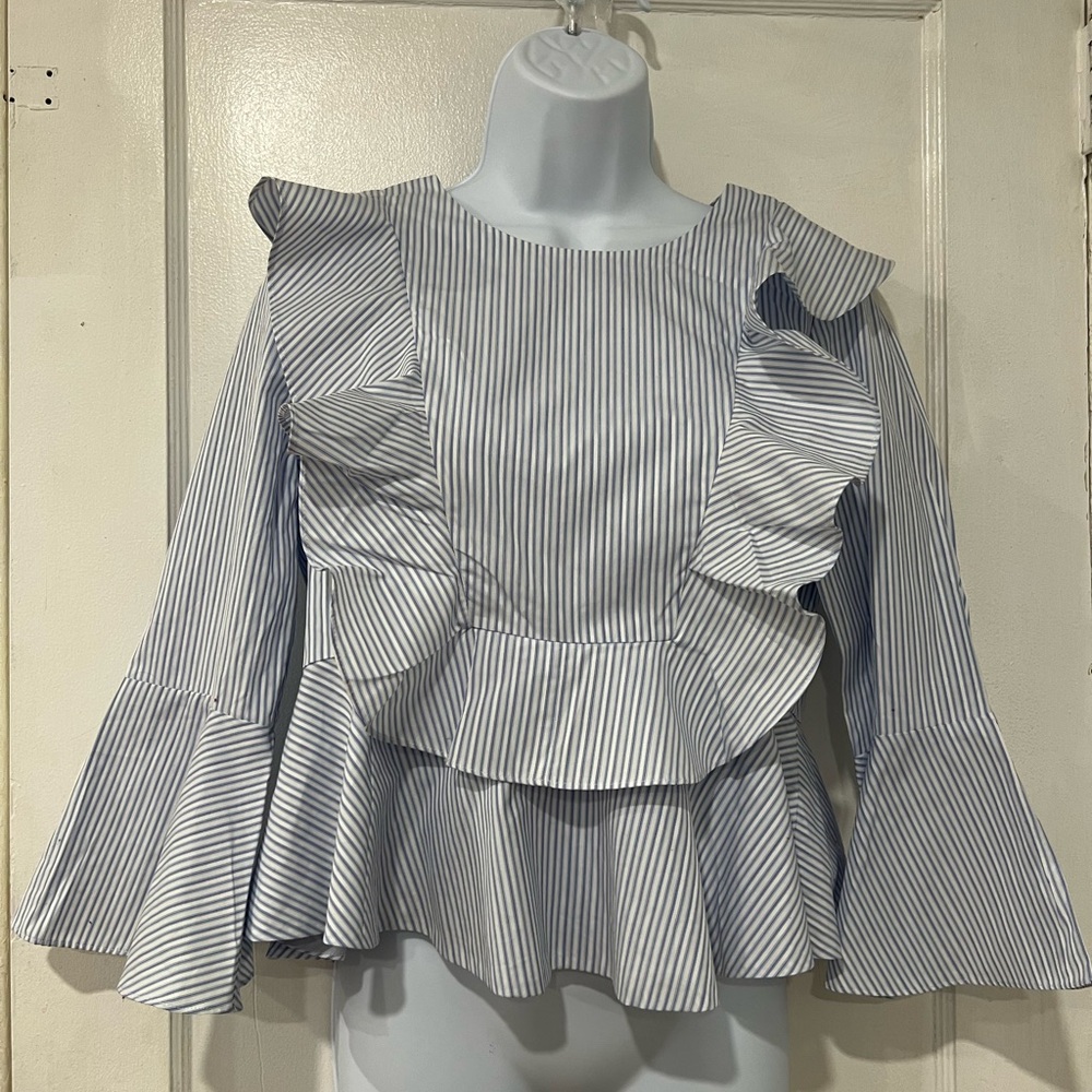 BCBG Striped Ruffle Women's Top